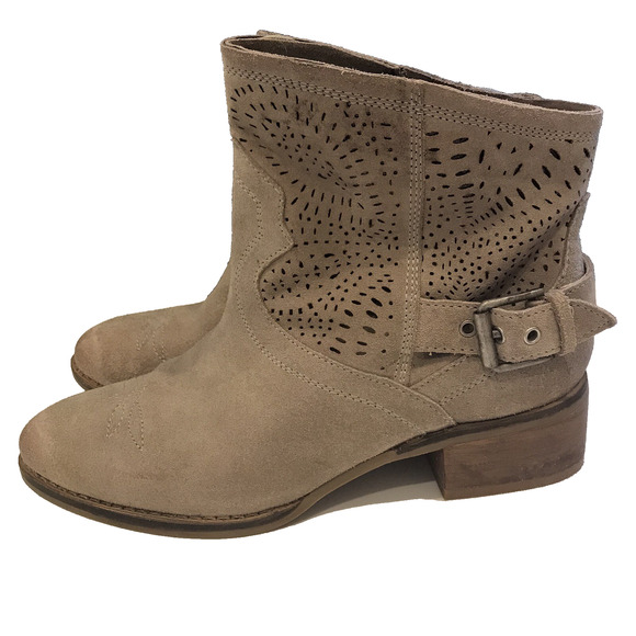 Naughty Monkey Zoey Suede Ankle Boots Taupe Laser Cut Leather Western Size 8 - Picture 3 of 11